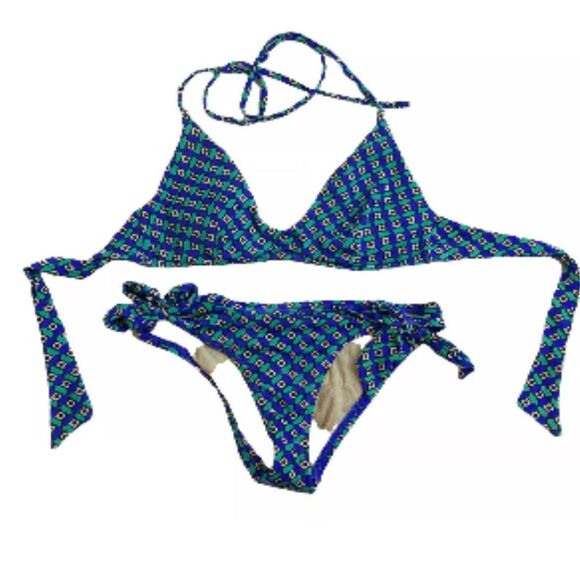Echo Bikini Set S/XS Triangle String Sz Small Top XS Bottoms Blue Green NWT NEW - Picture 2 of 5